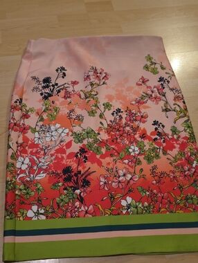 Floral Ombre Midi Skirt in Pink and Coral